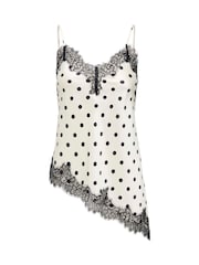 ONLY White Polka Dot Asymmetric Lace Detail Satin Top - Image 5 of 6