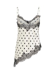 ONLY White Polka Dot Asymmetric Lace Detail Satin Top - Image 6 of 6