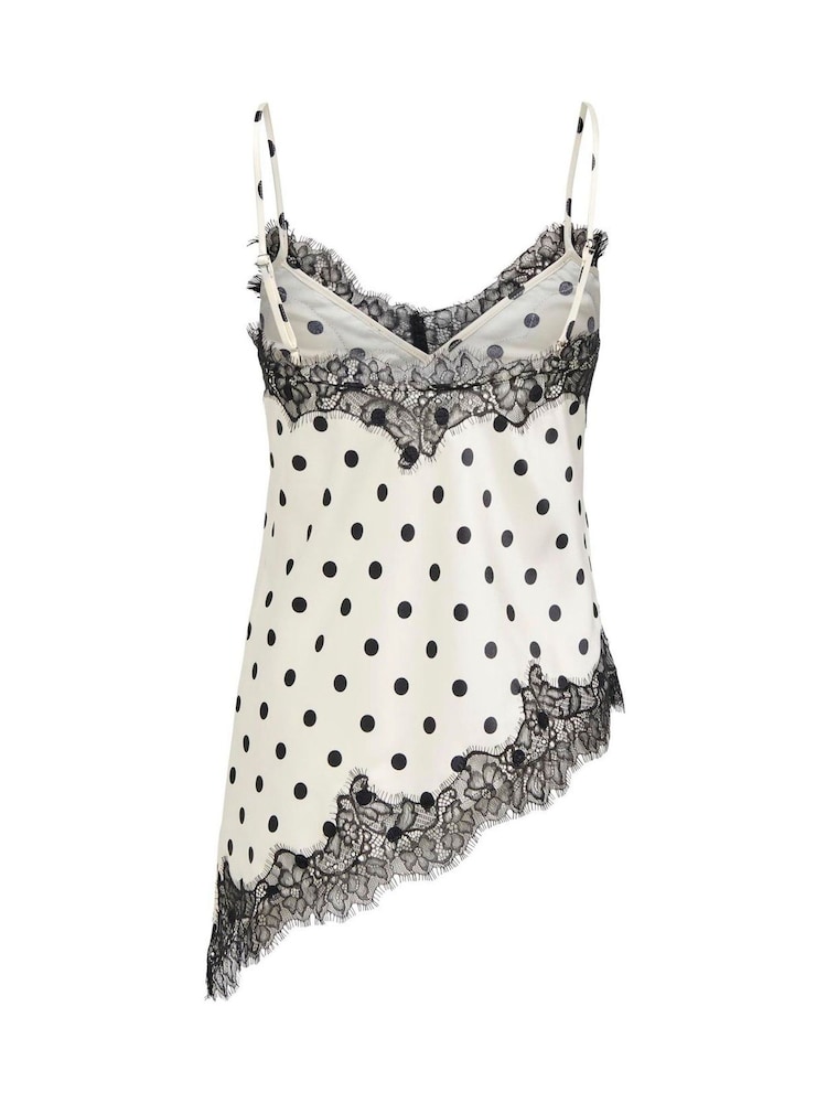 ONLY White Polka Dot Asymmetric Lace Detail Satin Top - Image 6 of 6