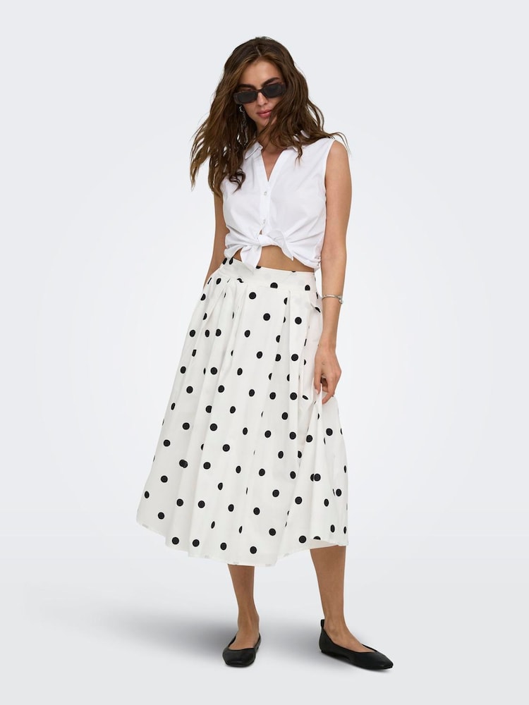 ONLY White Polka Dot Long Pleated Skirt - Image 1 of 6 ONLY White Polka Dot Long Pleated Skirt - Image 1 of 6