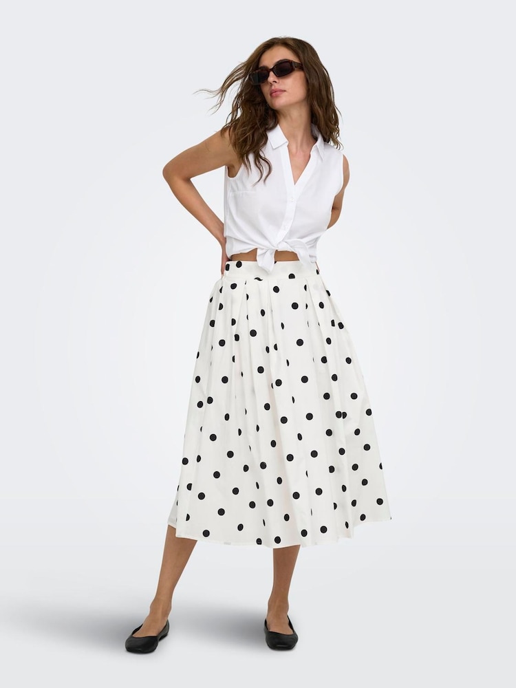 ONLY White Polka Dot Long Pleated Skirt - Image 2 of 6 ONLY White Polka Dot Long Pleated Skirt - Image 2 of 6