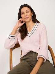 Crew Clothing Pink Relaxed Cable Cricket Jumper - Image 1 of 5