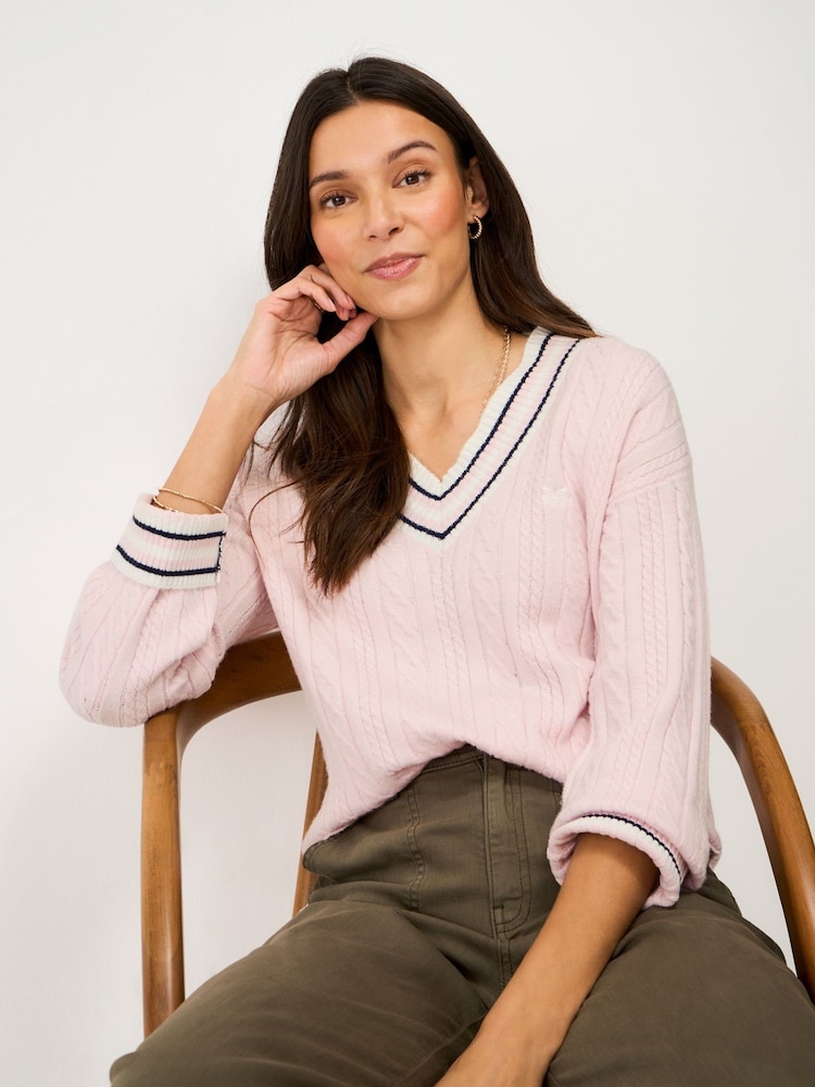 Crew Clothing Pink Relaxed Cable Cricket Jumper - Image 1 of 5