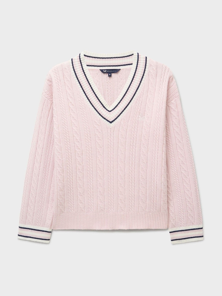Crew Clothing Pink Relaxed Cable Cricket Jumper - Image 5 of 5