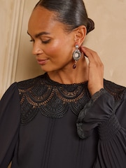 Love & Roses Black Lace Front Long Sleeve Blouse - Image 2 of 6