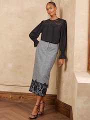 Love & Roses Black Lace Front Long Sleeve Blouse - Image 3 of 6