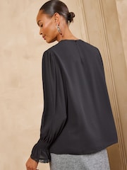 Love & Roses Black Lace Front Long Sleeve Blouse - Image 5 of 6