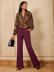 Love & Roses Ochre Yellow Printed Chiffon Zip Front Notch Neck Long Sleeve Blouse - Image 3 of 5