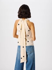 Whistles Cream Jacquard Spot Satin Halterneck Top - Image 4 of 5