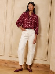 Love & Roses Rust Brown Metallic Heart 3/4 Sleeve Frill Cuff Blouse - Image 4 of 5