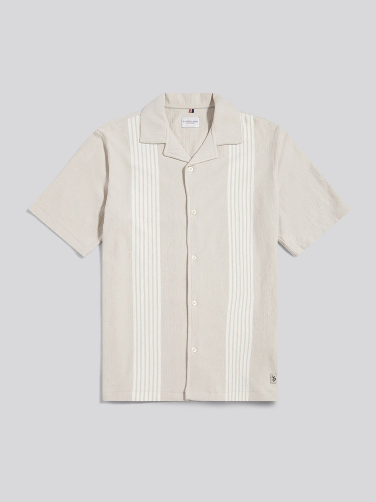 U.S. Polo Assn Natural Stripe Texture Jersey Revere Shirt - Image 1 of 3