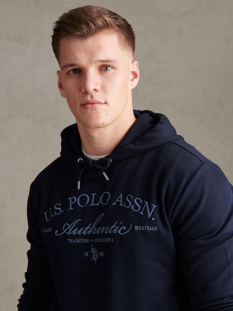 U.S. Polo Assn Blue Drop Shoulder Arch Script Hoodie - Image 1 of 7