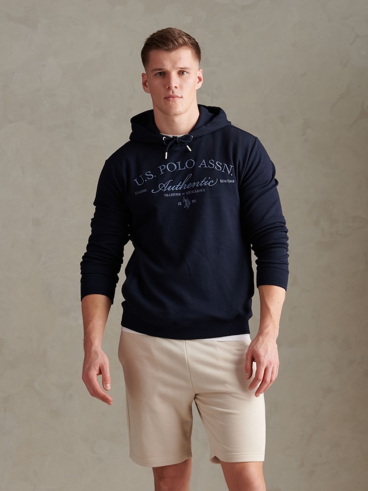 U.S. Polo Assn Blue Drop Shoulder Arch Script Hoodie - Image 2 of 7