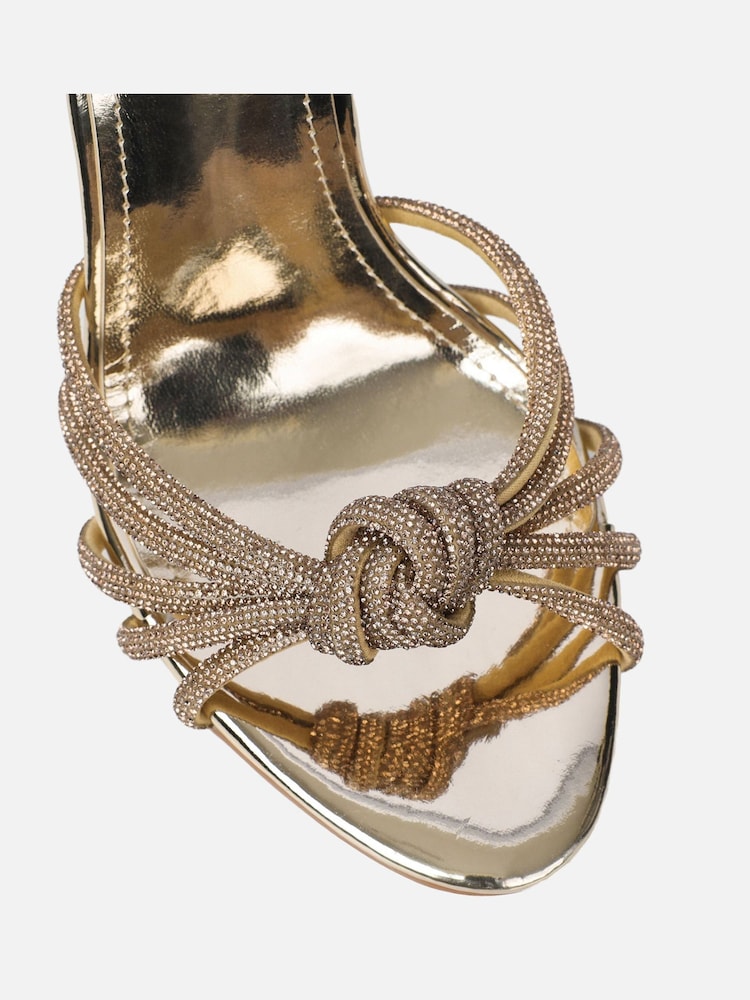Simmi London Gold Sharon Diamante Knot Heeled Sandals - Image 4 of 4