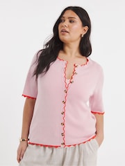 Simply Be Pink Scallop Detail Short Sleeve Cardigan - Image 1 of 4