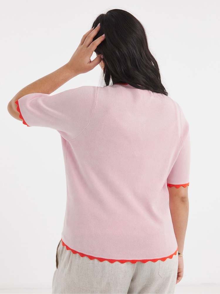 Simply Be Pink Scallop Detail Short Sleeve Cardigan - Image 2 of 4 Simply Be Pink Scallop Detail Short Sleeve Cardigan - Image 2 of 4