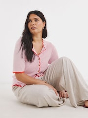 Simply Be Pink Scallop Detail Short Sleeve Cardigan - Image 3 of 4