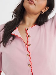 Simply Be Pink Scallop Detail Short Sleeve Cardigan - Image 4 of 4