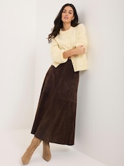 Mint Velvet Brown Suede Midi Skirt - Image 1 of 5