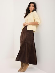 Mint Velvet Brown Suede Midi Skirt - Image 2 of 5
