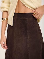 Mint Velvet Brown Suede Midi Skirt - Image 4 of 5