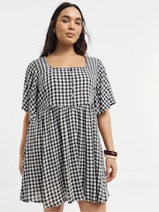 Simply Be Natural Gingham Button Through Smock Dress - Image 1 of 4