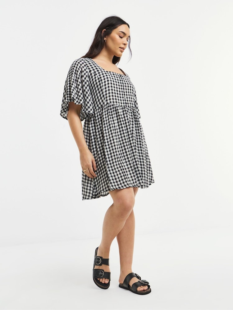 Simply Be Natural Gingham Button Through Smock Dress - Image 4 of 4 Simply Be Natural Gingham Button Through Smock Dress - Image 4 of 4