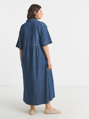 Simply Be Blue Short Sleeve Collar Denim Midaxi Dress - Image 2 of 4
