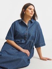 Simply Be Blue Short Sleeve Collar Denim Midaxi Dress - Image 3 of 4