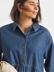 Simply Be Blue Short Sleeve Collar Denim Midaxi Dress - Image 4 of 4