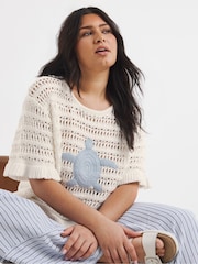 Simply Be White Crochet Top With Turtle Applique - Image 1 of 4