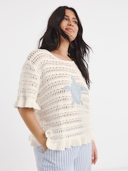 Simply Be White Crochet Top With Turtle Applique - Image 3 of 4