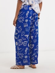 Simply Be Blue Shell Print Wide Leg Crinkle Trousers - Image 2 of 4