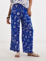 Simply Be Blue Shell Print Wide Leg Crinkle Trousers - Image 3 of 4