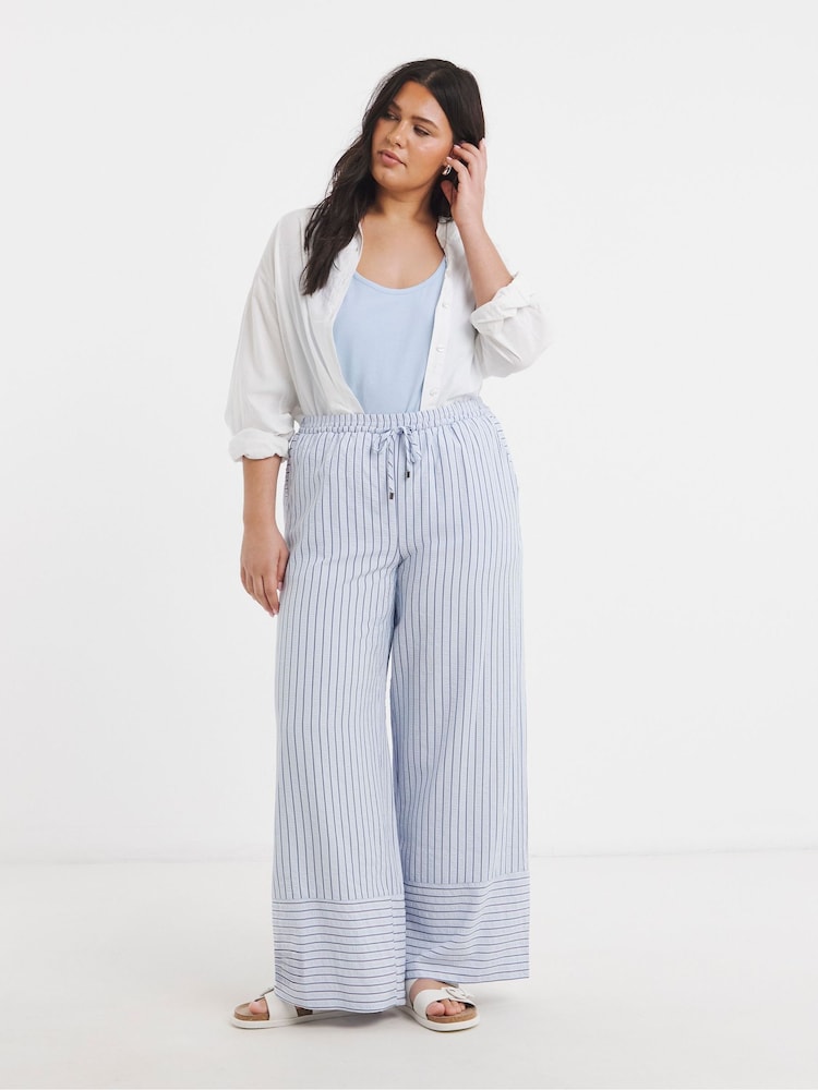 Simply Be Blue Wide Leg Trousers - Image 1 of 4 Simply Be Blue Wide Leg Trousers - Image 1 of 4