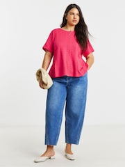 Simply Be Red Stretch Broderie Fit And Flare Top - Image 1 of 4