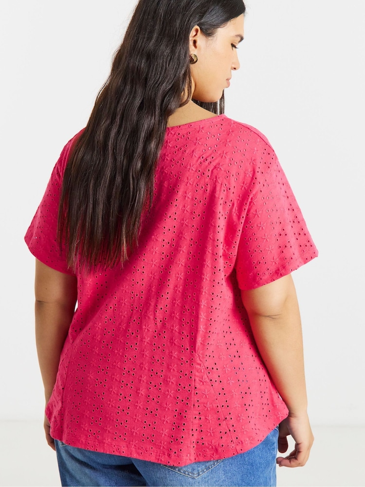 Simply Be Red Stretch Broderie Fit And Flare Top - Image 2 of 4 Simply Be Red Stretch Broderie Fit And Flare Top - Image 2 of 4