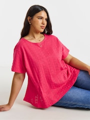 Simply Be Red Stretch Broderie Fit And Flare Top - Image 3 of 4