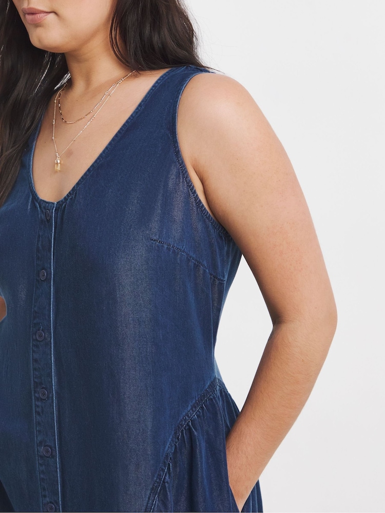 Simply Be Sleeveless Lightweight Denim Button Through Midi Dress - Imagen 4 de 4