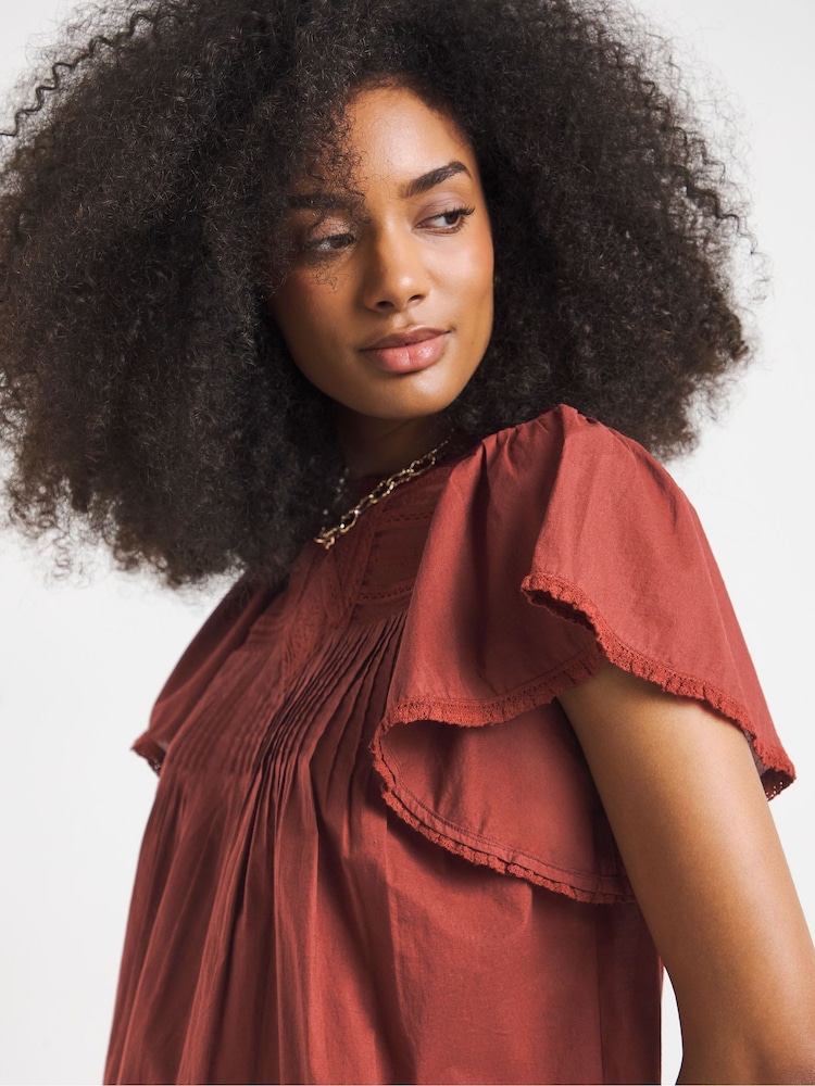 Simply Be Brown Angel Sleeve Striped Poplin Blouse - Image 4 of 4