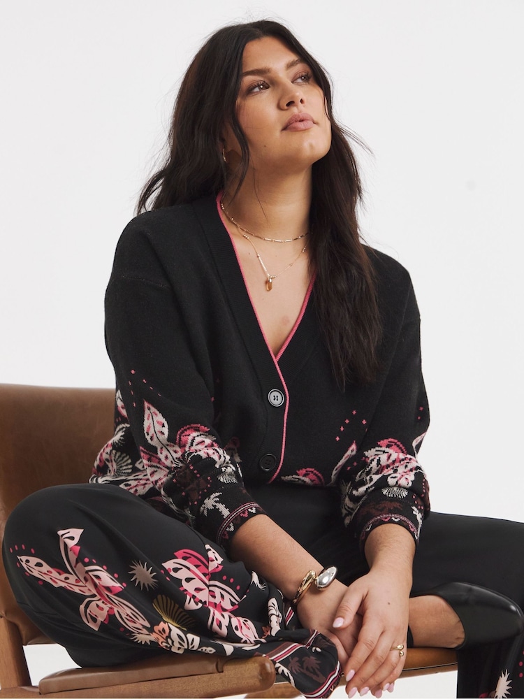 Simply Be Black Printed Boyfriend Cardigan - Image 4 of 4