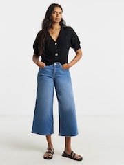 Simply Be Black Puff Sleeve Starfish Button Cardigan - Image 1 of 4