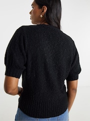 Simply Be Black Puff Sleeve Starfish Button Cardigan - Image 2 of 4