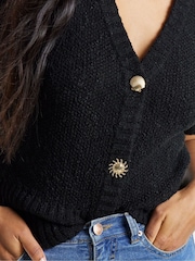 Simply Be Black Puff Sleeve Starfish Button Cardigan - Image 4 of 4
