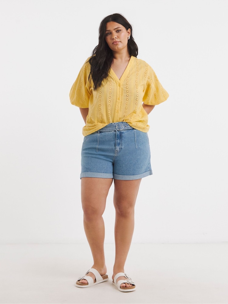 Simply Be Yellow Broderie Button Down Blouse - Image 1 of 4