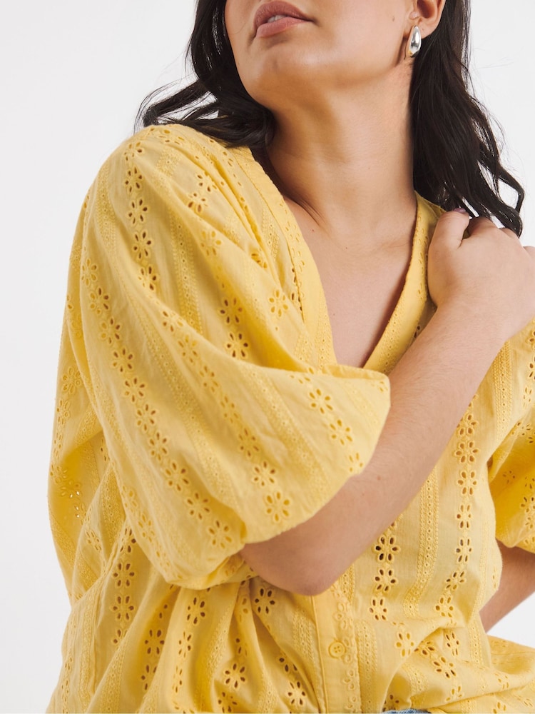 Simply Be Yellow Broderie Button Down Blouse - Image 4 of 4