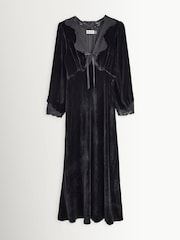 Rixo Black Larah Velvet Lace Trim Midi Dress - Image 1 of 1