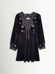 Rixo Black Carolina Velvet Mini Dress with Embroidery - Image 1 of 1