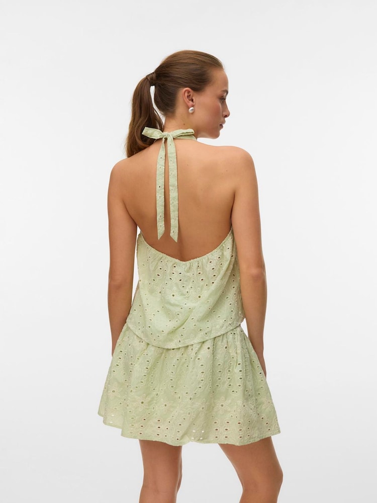 VERO MODA Green Halterneck Broderie Top - Image 2 of 4 VERO MODA Green Halterneck Broderie Top - Image 2 of 4