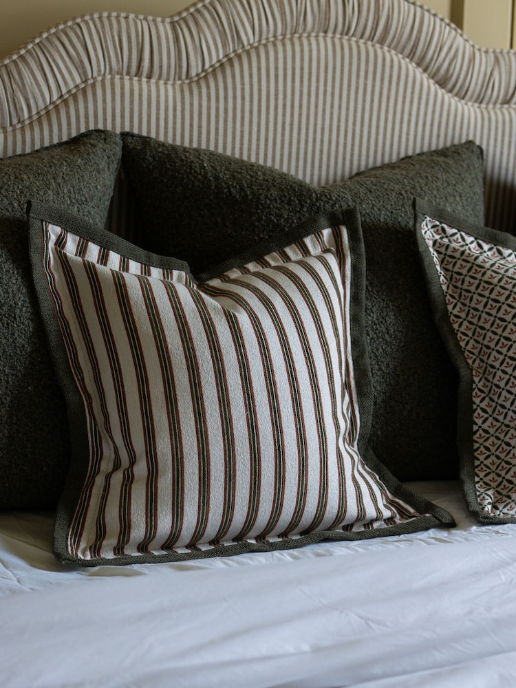 Ellenvale Interiors Olive Fleur Stripe Cushion Cover 45 X 45cm - Image 2 of 4 Ellenvale Interiors Olive Fleur Stripe Cushion Cover 45 X 45cm - Image 2 of 4